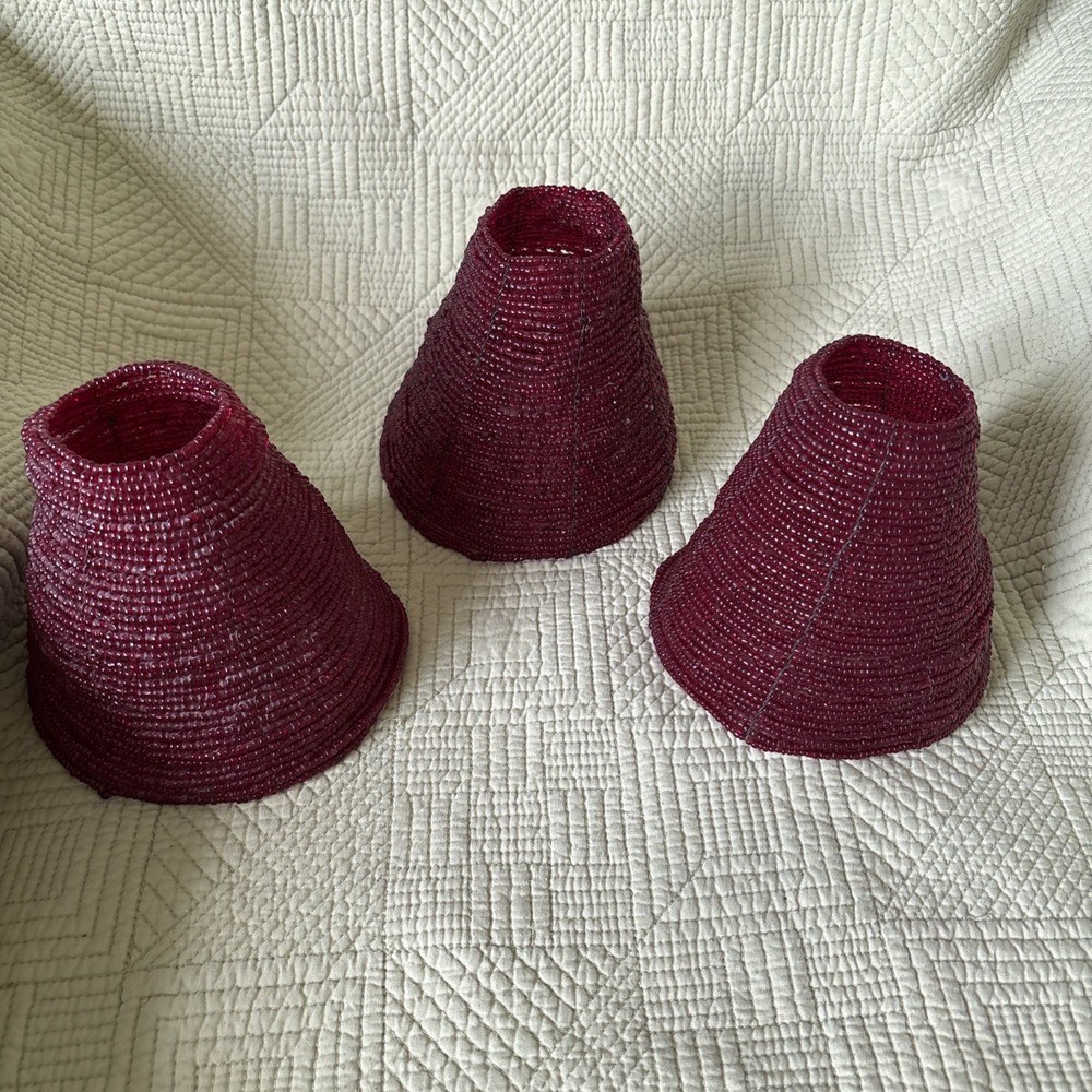 Set of 3 Burgundy Red Beaded Chandelier Lamp Shades Boho Glam 5"